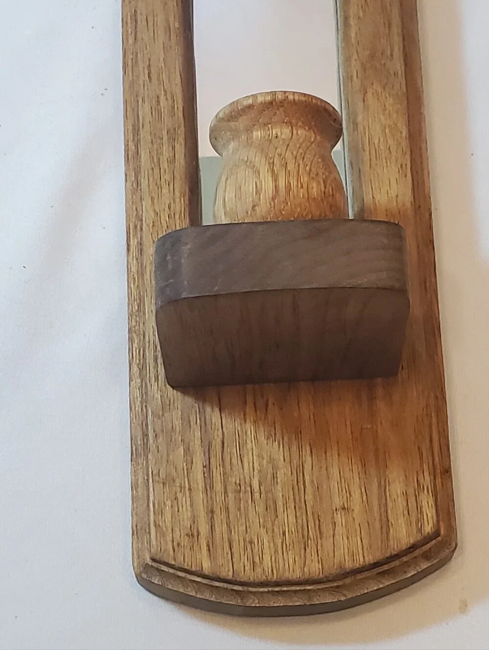 Home Interiors Homco Vtg Wood Wall Mirror Sconce Candle Holder in Natural Brown